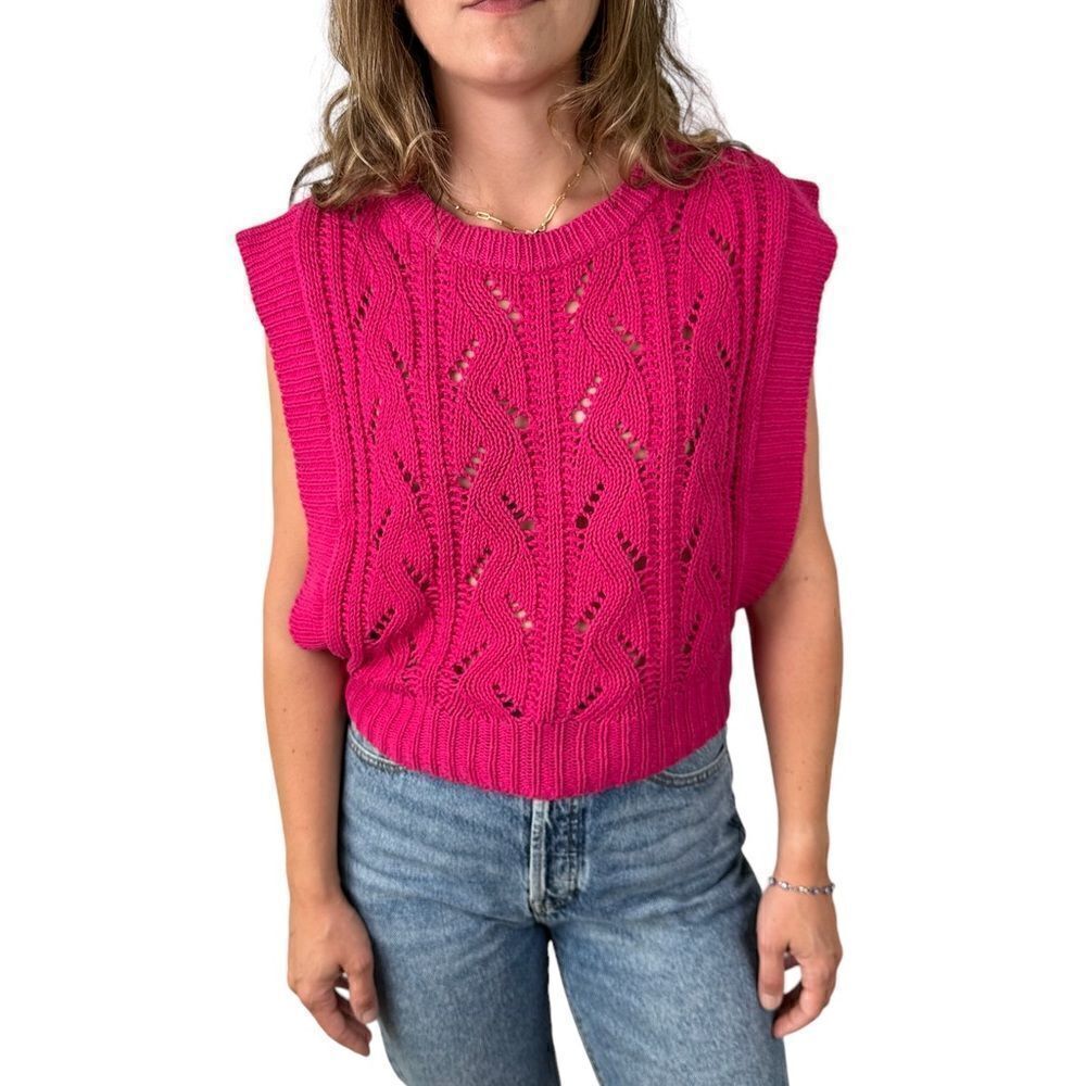 Vintage 80s Nicole Curie Cable Knit Oversized Raspberry Vest Size Small